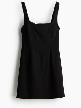 H&M BLACK PICOT-TRIMMED JERSEY DRESS. LARGE